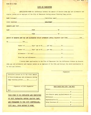 City of Vancouver salary form (blank): [19--]