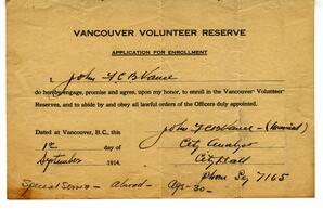 Vancouver Volunteer Reserve, Application for Enrollment: 01-Sep-14