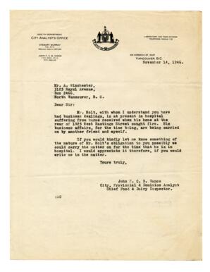 Letter to A. Winchester from Vance: 14-Nov-46