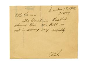 Phone message from Grandview Hospital for Vance: 19-Dec-46