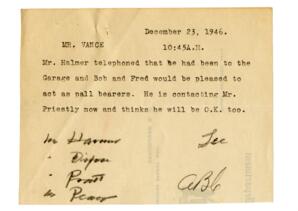 Letter to Vance from [illegible]: 23-Dec-46