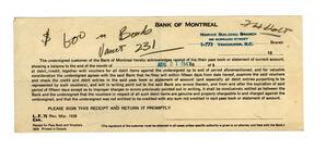 Bank of Montreal Safety Deposit Box balance notice: 31-Aug-47