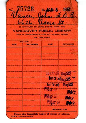 Vancouver Public Library card: 01-Jan-48