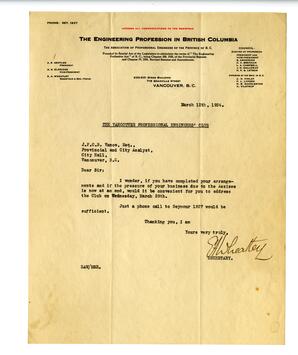 Letter to Vance from E.A. Wheatley: 12-Mar-34
