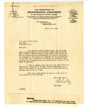 Letter to Vance from E.A. Wheatley: 11-Apr-29