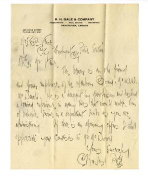 Letter to Vance from H.H. Gale and Company: [19--]