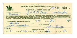 Resident Angler's Licence, Province of BC: 02-Jun-50