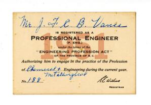Professional Engineer, P.Eng. certificate, Province of BC: [19--]