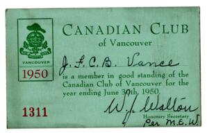 Canadian Club of Vancouver membership card: 30-Jun-50