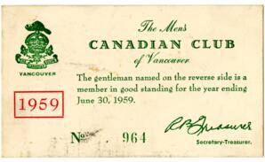 Canadian Club of Vancouver membership card: 30-Jun-59