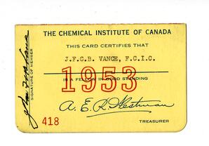 Chemical Institute of Canada membership card: 01-Jan-53