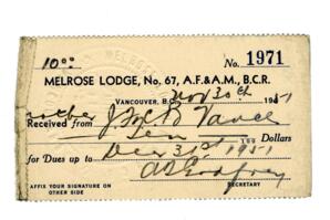 Melrose Lodge No. 67 membership card: 30-Nov-51