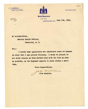 Letter from Vance, to Dr. F.T. Underhill: 06-Jun-16