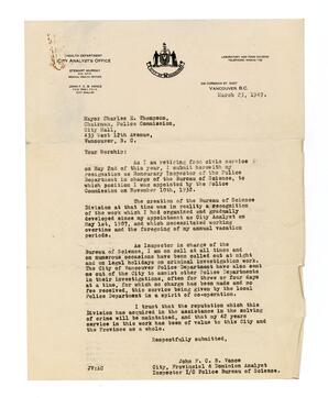 Letter to Mayor Charles E. Thompson, from Vance: 23-Mar-49