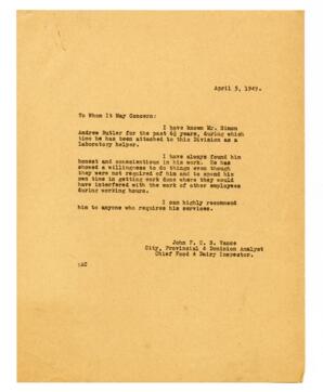 Reference letter from Vance: 05-Apr-49