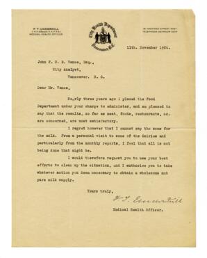 Letter to Vance, from F.T. Underhill: 11-Nov-26