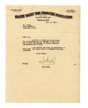 Letter to Vance, from the President of Fraser Valley Milk Producers Association: 05-Nov-23