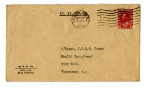 Envelope to P/Lieut. J.F.C.B. Vance: May 29,1916
