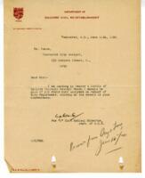 Letter to Vance from "J" Unit Medical Director, Department of Soldiers' Civil Re-establishment