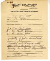 Certificate and Exhibits Returned - Health Department