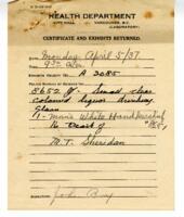 Certificate and Exhibits Returned - Health Department and analysis notes
