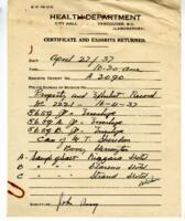 Certificate and Exhibits Returned - Health Department and analysis notes