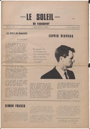 Le Soleil de Vancouver, June 14, 1968, page 1