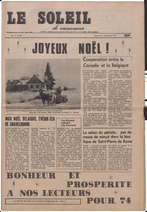 Le Soleil de Vancouver, December 21, 1973, page 1