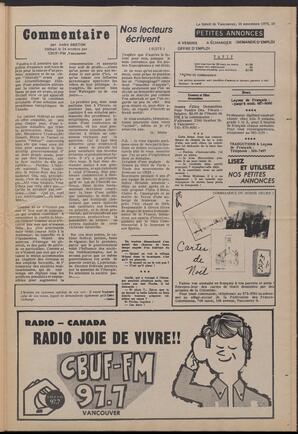 Le Soleil de Vancouver, November 16, 1973, page 15