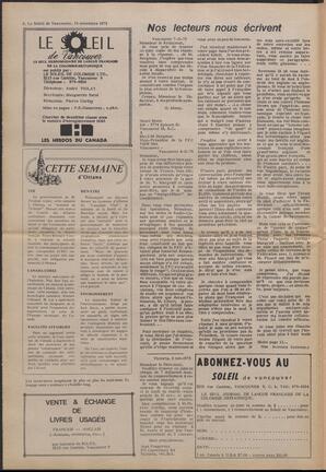 Le Soleil de Vancouver, November 16, 1973, page 2