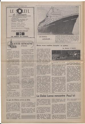 Le Soleil de Vancouver, October 12, 1973, page 2