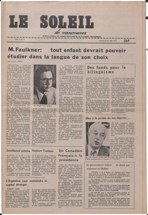 Le Soleil de Vancouver, June 22, 1973, page 1