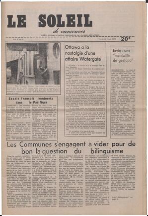 Le Soleil de Vancouver, May 8, 1973, page 1