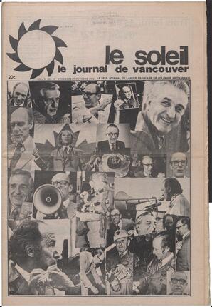 Le Soleil de Vancouver, October 27, 1972, page 1