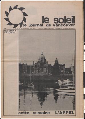 Le Soleil de Vancouver, August 25, 1972, page 1