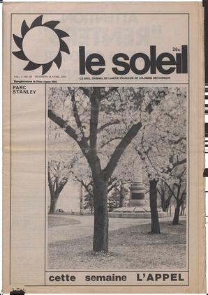 Le Soleil de Vancouver, April 14, 1972, page 1