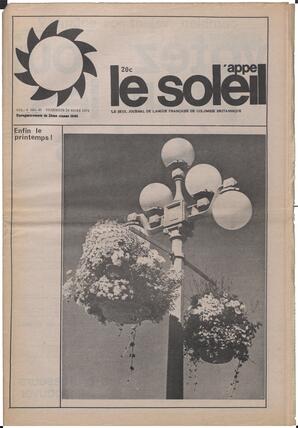 Le Soleil de Vancouver, March 24, 1972, page 1