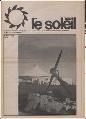 Le Soleil de Vancouver, February 25, 1972, page 1