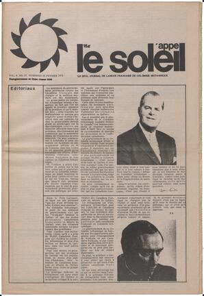 Le Soleil de Vancouver, February 18, 1972, page 1