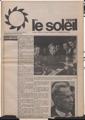 Le Soleil de Vancouver, October 29, 1971, page 1
