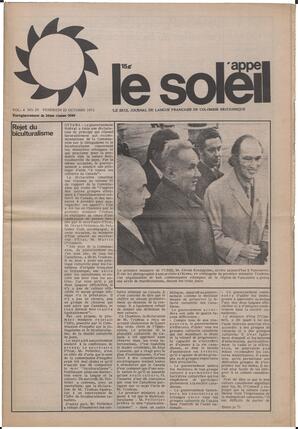 Le Soleil de Vancouver, October 22, 1971, page 1