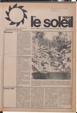 Le Soleil de Vancouver, October 8, 1971, page 1