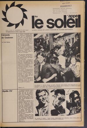 Le Soleil de Vancouver, August 13, 1971, page 1
