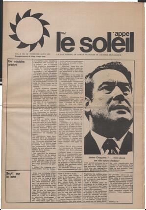 Le Soleil de Vancouver, August 6, 1971, page 1