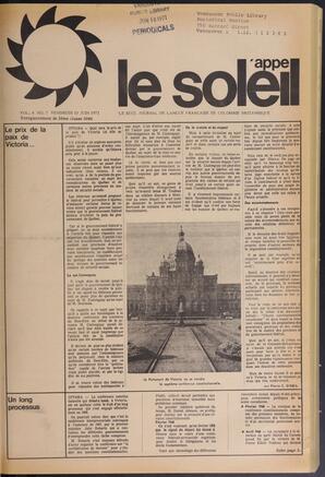 Le Soleil de Vancouver, June 18, 1971, page 1