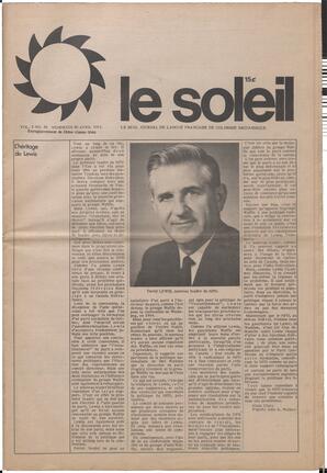Le Soleil de Vancouver, April 30, 1971, page 1