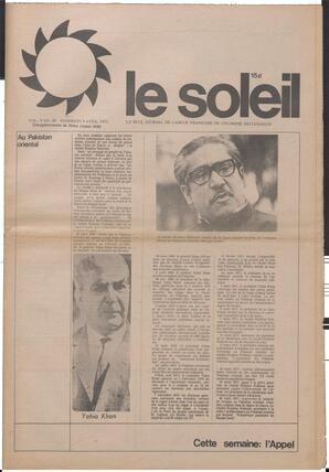 Le Soleil de Vancouver, April 9, 1971, page 1