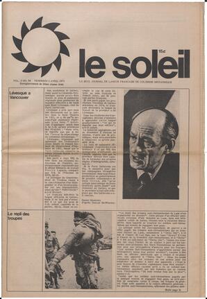 Le Soleil de Vancouver, April 2, 1971, page 1