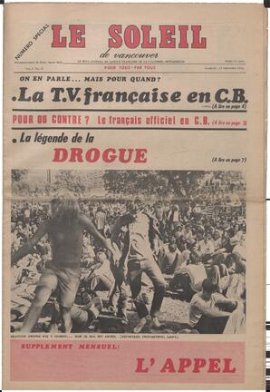 Le Soleil de Vancouver, September 18, 1970, page 1