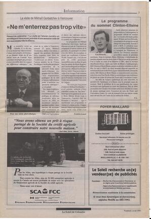 Le Soleil de Colombie, April 2, 1993, page 3
